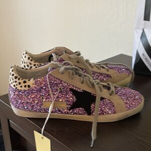 Golden Goose Ladies Purple Glitter Sneakers with Black Star